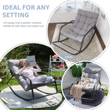 BULEXYARD Grey Oversized Indoor Outdoor Lounge Royal Rocking Chair with Armrest Footrest for Napping Relaxing, Heavy Duty Patio Reclining Papasan Rocker Chair with Padded Cushion for Porch, Sunroom BULEXYARD