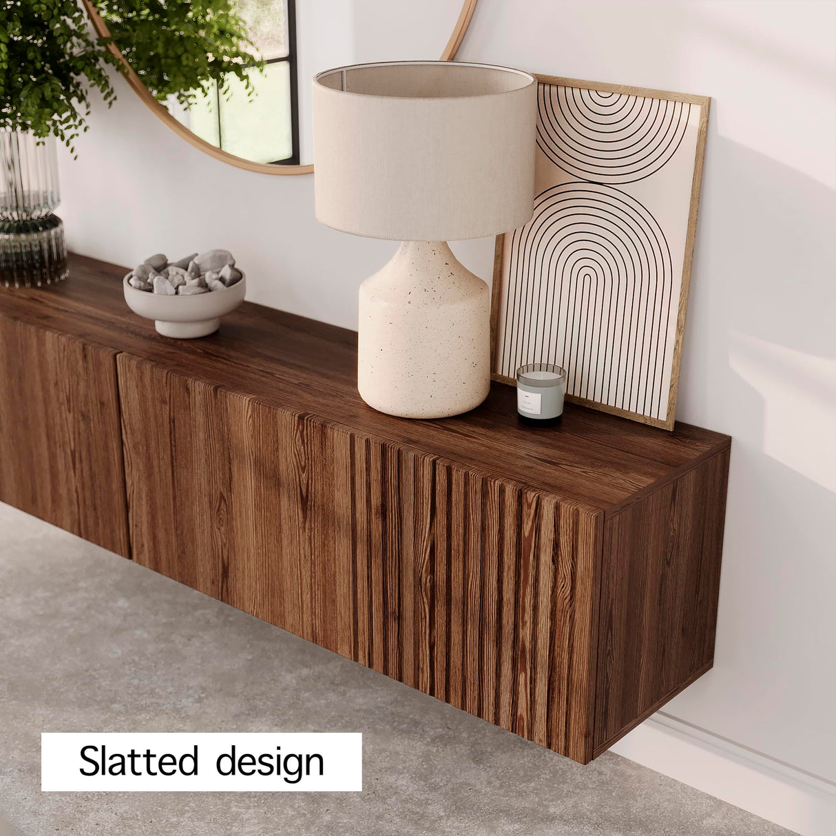 Living Skog Floating TV Stand Wall Mounted for Living Room and Bedroom, Media, Entertainment Center with Storage and Drawers Fits TV 60 65 70 75 80 inch Cabinet (Alessio Brown, 71 in) Living Skog