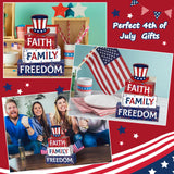 Huquary 4 Pcs Farmhouse 4th of July Patriotic Table Sign Independence Day Table Wood Decorations Patriotic Themed Rustic Farmhouse Wood Block Sign for Party Home Desk (Hat) Huquary