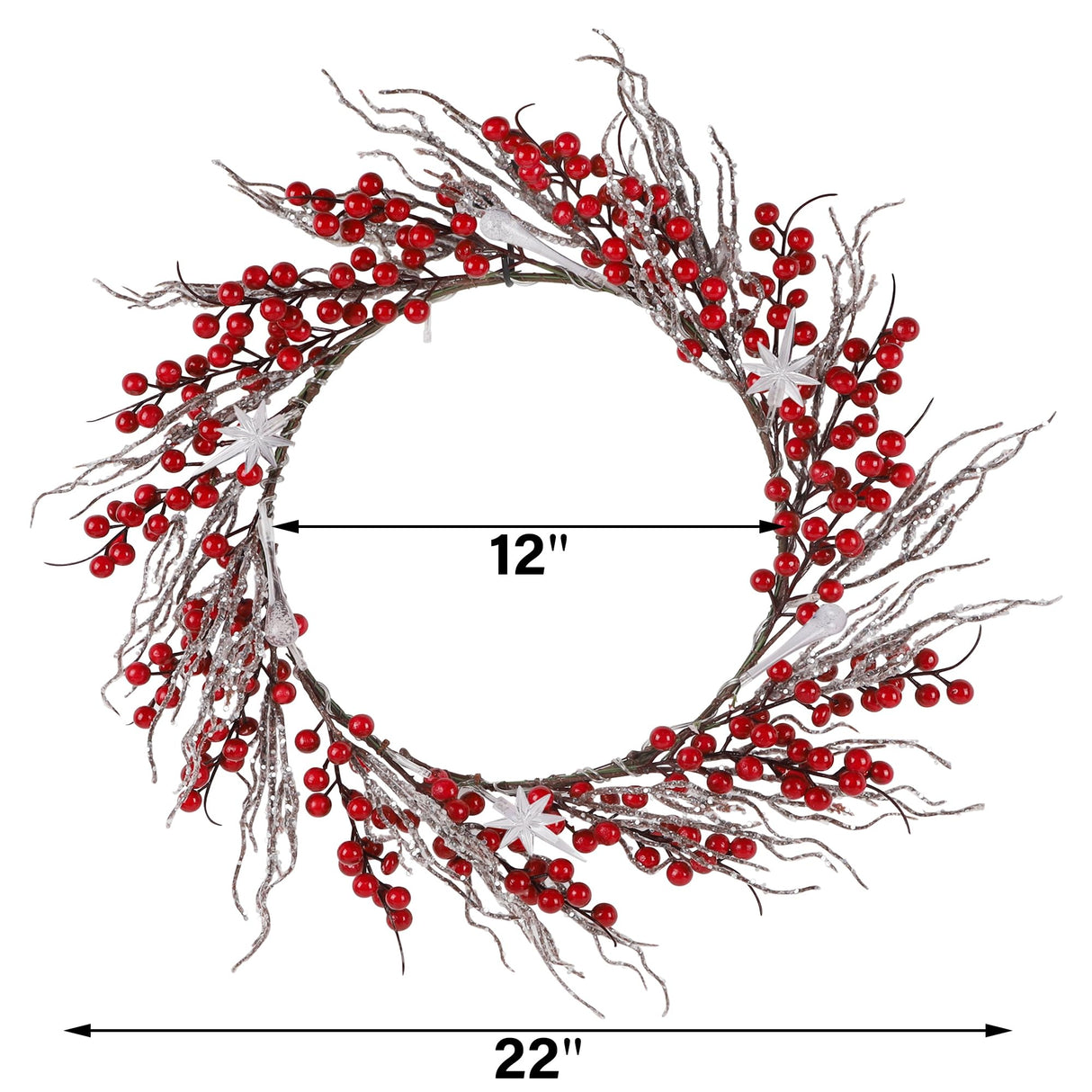 DR.DUDU 22 Inches Lighted Christmas Wreath for Front Door, Battery Operated Red Berry Artificial Wreaths with Light up Snowflakes Ornaments, Christmas Decorations for Home Mantle Holiday Party DR.DUDU
