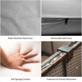 Qsun 7-Piece Outdoor Sectional Patio Furniture Set, PE Rattan Outdoor Furniture Patio Conversation Set with Cushions and Glass Coffee Table (Brown Rattan, Grey Cushion) Qsun