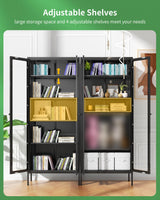 Bonusall Display Cabinet with Glass Doors,67” Metal Display Curio Cabinet with Glass Doors and 4 Adjustable Shelves for Collectibles,Home Office,Living Room,Gaming Room(Black) Bonusall