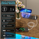 LVSOMT White Nightstand with Charging Station and LED Lights, Modern Bedside Table Smart Night Stand, End Side Table with 2 Drawers, Open Storage Shelf, USB Port for Bedroom LVSOMT