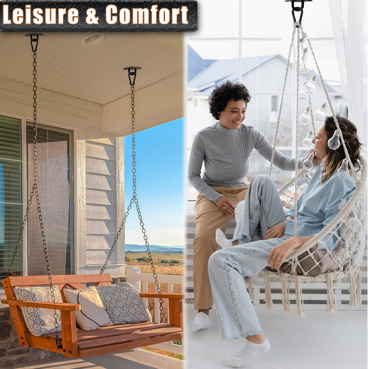 Gelury [Upgraded] Hammock Hooks Heavy Duty, 1700lbs Capacity Hammock Hanging Kit, 2pcs 10MM 304 Stainless Steel Pad Eye Hooks for Porch Swing Hanging, Hammock Chair, Wall Ceiling Mount Hanger Gelury