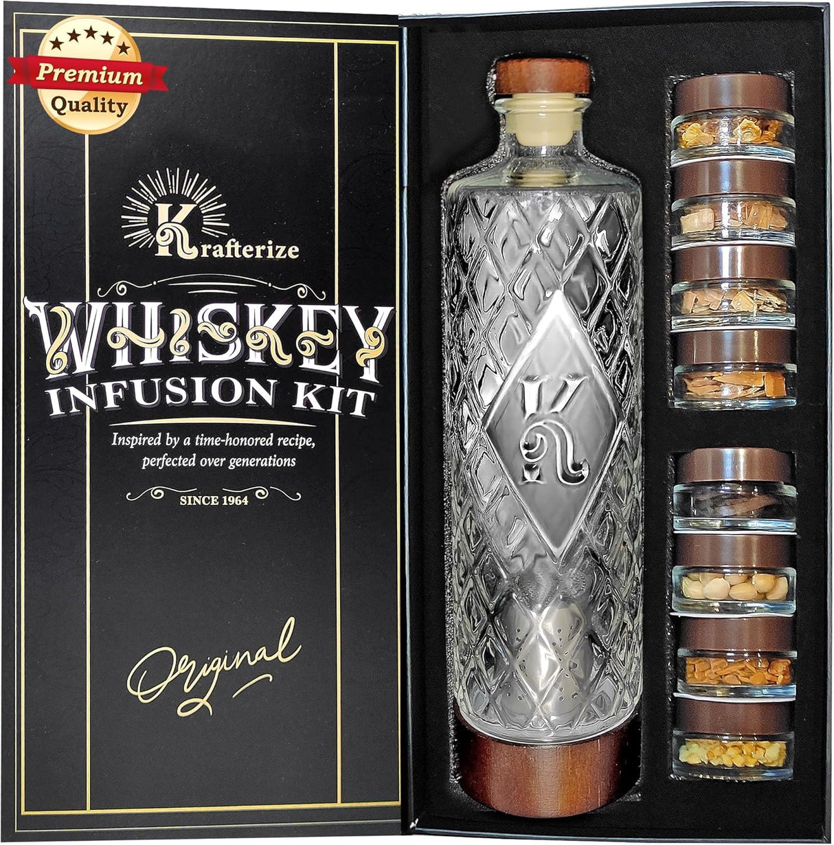 DIY Whiskey Gifts for Men - DIY Whiskey Infusion Set - Whiskey Making Kit - Whiskey Decanter Set with Botanicals & Wood Chips - Bourbon Decanter & Whiskey Birthday Gifts for Men Krafterize