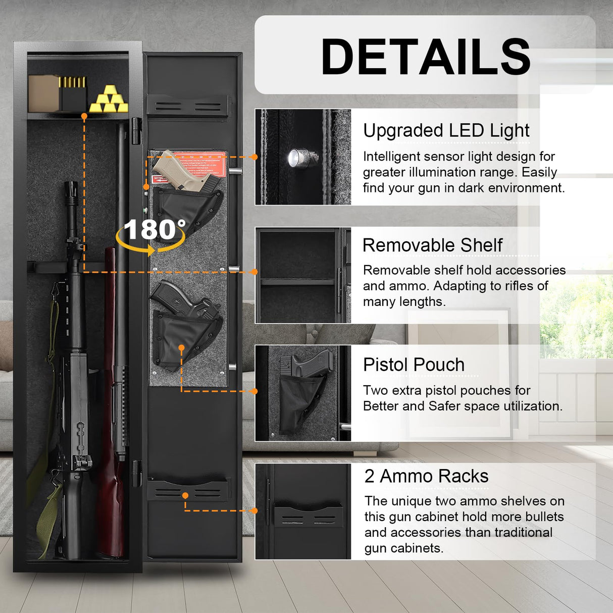 Marcree 2-3 Gun Safe, Gun Safe for Rifles and Pistols, Gun cabinets for Rifles and Shotguns, Long Gun Safes for Rifles and Shotguns with Dual Alarm System, No Assembly Marcree