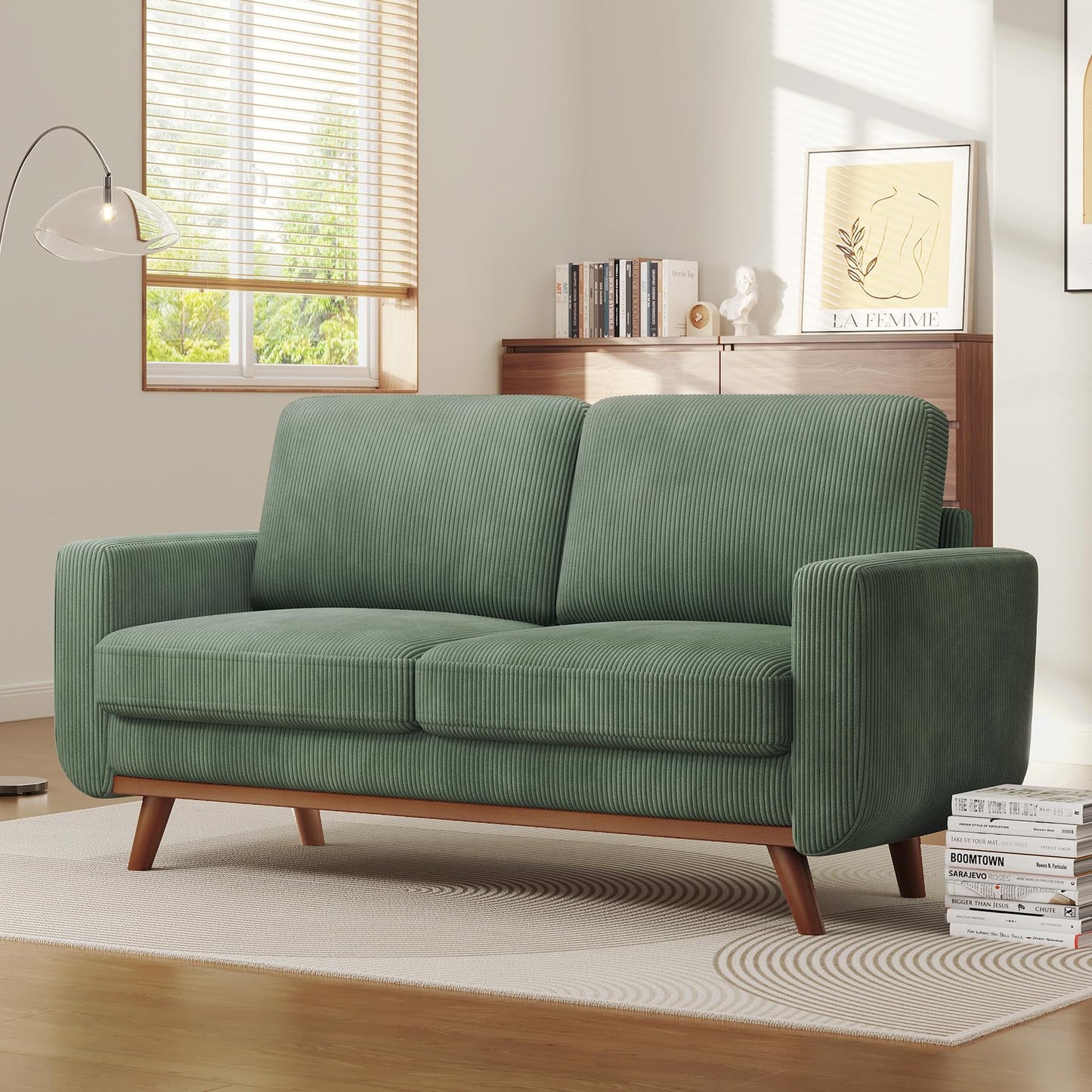 Vesgantti 68" Loveseat Sofa Green, Comfy Corduroy Couch with Spring Cushion, Sofa Couch with Solid Wood, Modern Couch with Deep Seat, Sofa for Bedroom, Loveseat for Living Room, Green Office Couch