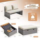 Devoko Outdoor Daybed Set Multifunctional Patio Day Bed Rattan Lounge Bed with 2 Side Tables for Backyard Porch Poolside Lawn Beach (Beige White) Devoko