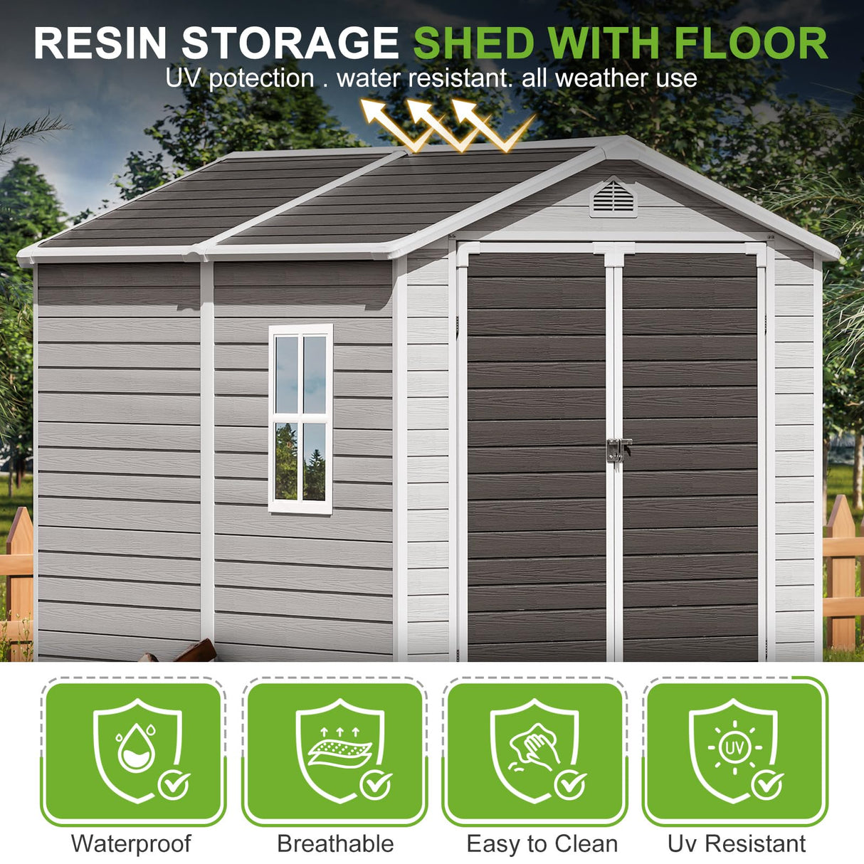RichFire 6x8 FT Plastic Resin Shed with Floor, All-Weather Storage Sheds Outdoor with Floor and Window Easy to Install, Large Plastic Sheds & Outdoor Storage for Garden Backyard Patio, Dove Grey RichFire