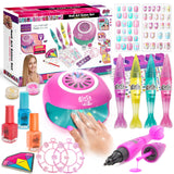 Amagoing Kids Nail Polish Set for Girls, Nail Kit for Girls Ages 7-12 with Nail Dryer, 2 in 1 Nail Pens, Sticky Cartoon Press on Fake Nail, DIY Sticker, Nail Set Play Salon Birthday Christmas Gift Amagoing