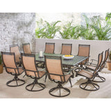 Hanover Manor 11-Piece Outdoor Dining Set with 10 Comfortable Swivel Rockers and an Extra-Large 60" x 84" Aluminum Cast-Top Dining Table, 10 person Patio Table and Chairs for Backyard, Deck, Porch Hanover