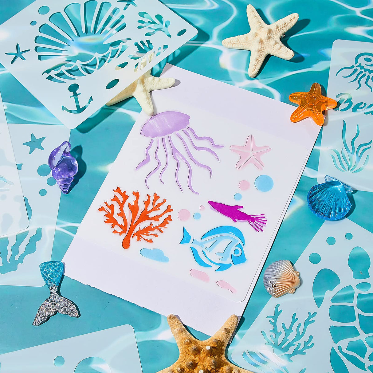30 Pieces Sea Ocean Creatures Stencils 5 x 5 Inch Ocean Templates for Painting Sea Animal DIY Pattern Templates Mermaid Stencils on Wood for Scrapbooking Drawing Tracing Furniture Wall Crafts Tenare