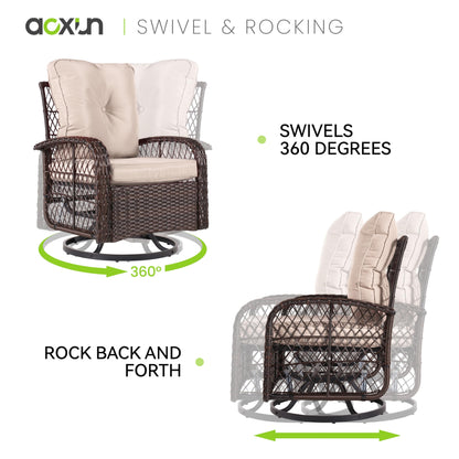 Aoxun 8 Pieces Patio Furniture Set Outdoor Wicker Rattan Furniture with Swivel Rocking Chairs Patio Sectional Sofa for Children, Girls and People in Small Size (Brown)