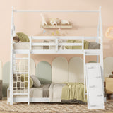 SOFTSEA Twin Over Queen Bunk Bed with Climbing Nets and Ramp in Whitewash SOFTSEA