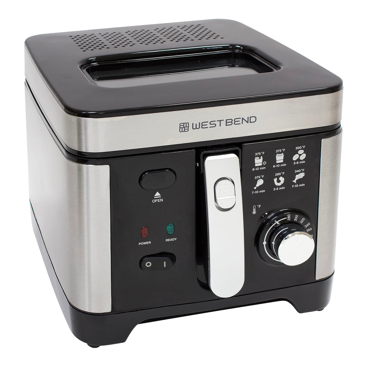West Bend Deep Fryer with Adjustable Temperature Control Nonstick Basket Easy-View Window and Temperature Guide, Folding Handle and Locking Cover for Easy Storage, 3-Liter, Silver,Black, DFWB3LBK13 West Bend