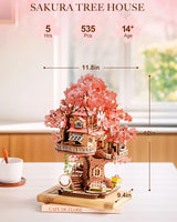 Rolife DIY Miniature House Kits Sakura Tree House 12" 3D Wooden Puzzles for Adults, Japanese Cherry Blossom Model Building Kit, Bonsai Craft Home Decor Gifts for Teens Family Rolife
