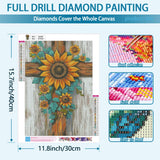 YQFCZDQ Sunflower Flowers Diamond Art Kits for Adults,DIY Religion Cross 5D Diamond Painting Kits Round Diamond Dots for Beginners,Full Drill Paint with Diamonds Pictures Gem Art Home Decor 12 x 16 In YQFCZDQ