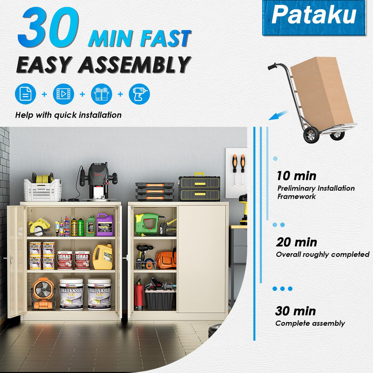 Pataku Metal Storage Cabinet, Garage Cabinet with Doors and Shelves 36" Hx32 Wx16 D, Steel Lockable File Cabinets for Office, Home, Garage, Basement, Industrial, Putty Pataku