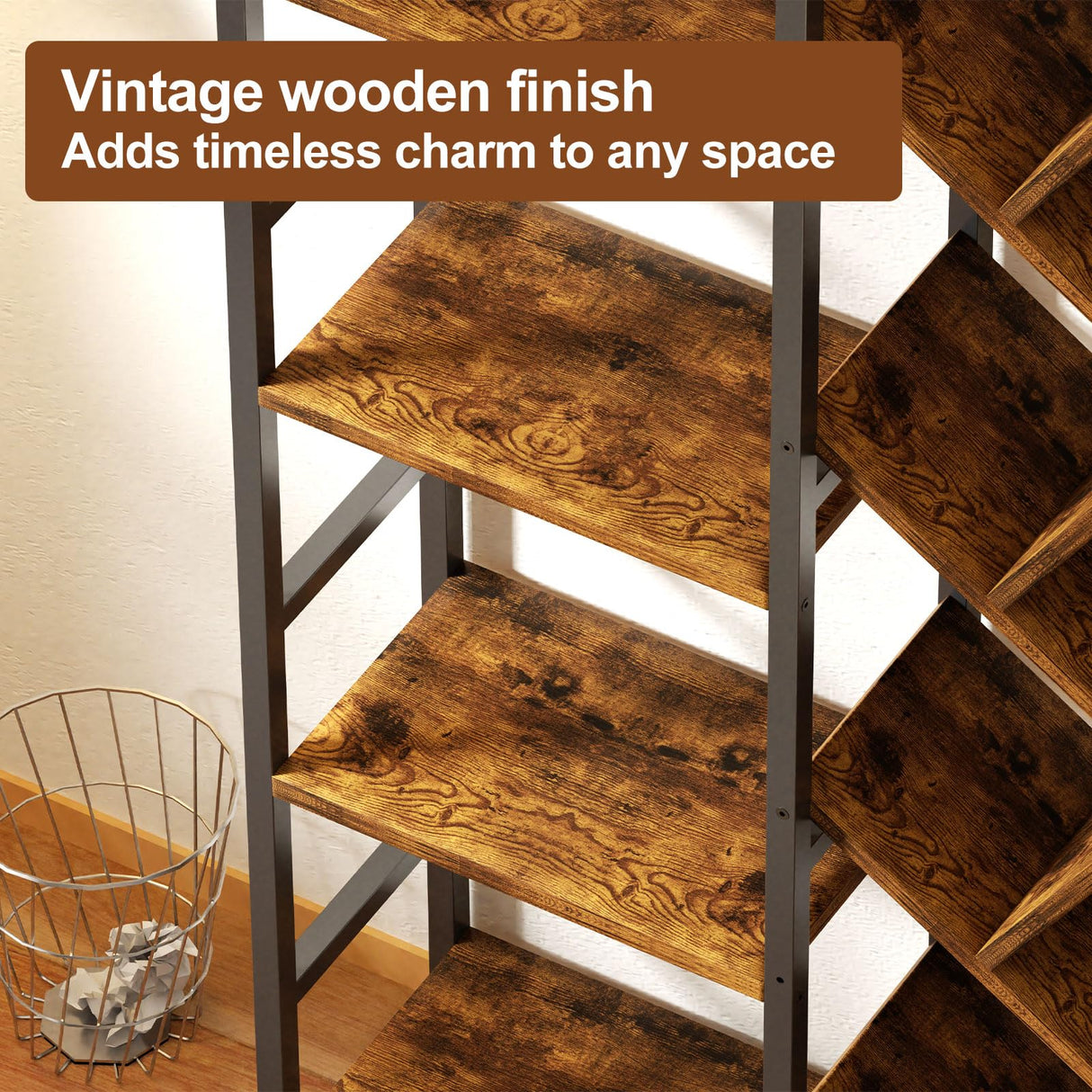 Cutogxon Triple 5 Tier Bookshelf, Large Bookcase Industrial Bookshelf with 19 Open Display Shelf, Wooden Wide Tall Tree Bookshelf for Living Room Home Office, Rustic Brown Cutogxon