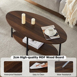 TUKAILAi Oval Coffee Table with Open Storage Shelf, 2-Tier Wooden Tea Table with Adjustable Feetpad, Industrial Center Table with Cross Metal Legs for Living Room, Bedroom, Lounge (Rustic Brown) TUKAILAi