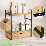 Aollewoiti 2-Tier Bathroom Counter Organizer with Drawer and Basket, Wood Countertop Organizer for Storage, Skincare Organizers for Vanity, Counter Shelf for Bathroom Organization Aollewoiti