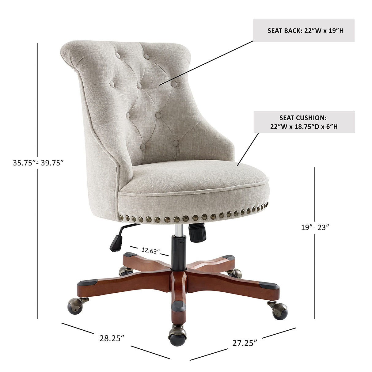 Linon The Talia Beige Adjustable Seat Height Office Chair Linon