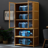 70" Bamboo Farmhouse Kitchen Pantry Cabinet with Acrylic Doors and Multi-Storage Drawers ouioyggk