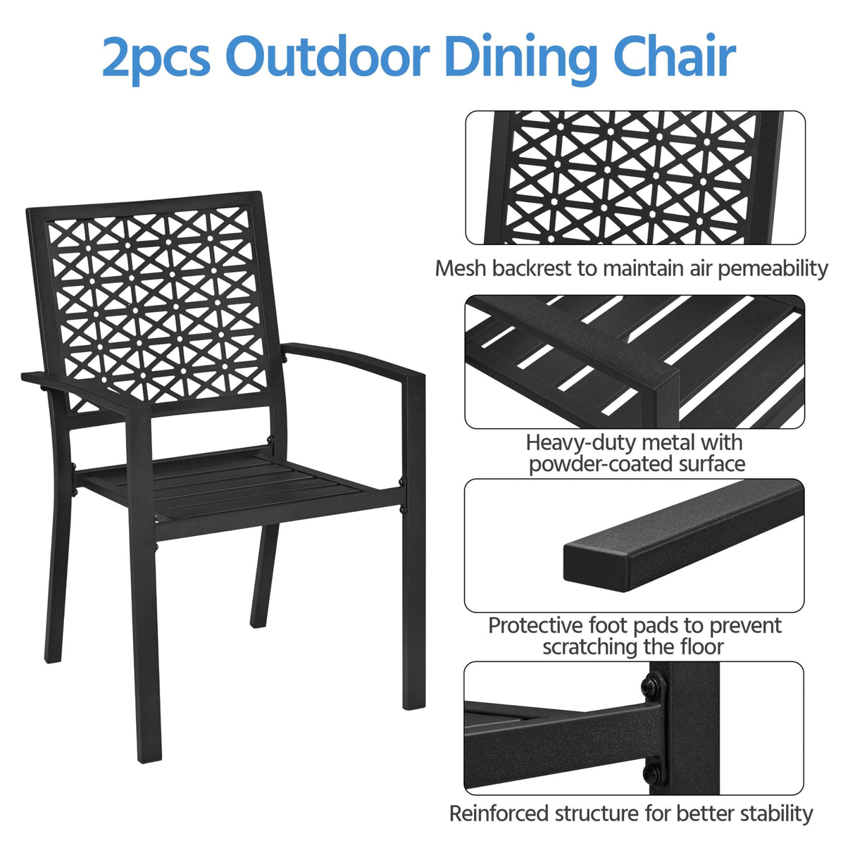 Yaheetech Outdoor Patio Dining Chairs Set of 4 with Armrests and Metal Frame, Stackable Heavy-Duty Metal Black Outdoor Chairs for Garden, Lawn and Yard Yaheetech
