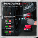 AVID POWER 1/2 Impact Wrench Brushless, 20V Cordless Impact Gun w/ 3 Variable Speeds, Max Torque 370ft-lbs (500N.m), 3.0Ah Li-ion Battery, 4Pcs Impact Sockets, Fast Charger AVID POWER