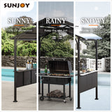Sunjoy Grill Gazebo 5 ft. x 8 ft. Brown Steel Frame Double Tiered Hardtop Gazebo with Ceiling Hook and Shelves Sunjoy