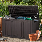 YITAHOME 100 Gallon Outdoor Storage Box, Large Water Resistant Resin Deck Box, Indoor Outdoor Lockable Storage Container for Patio, Garden, Cushions, Tools, Equipment (Dark Brown) YITAHOME