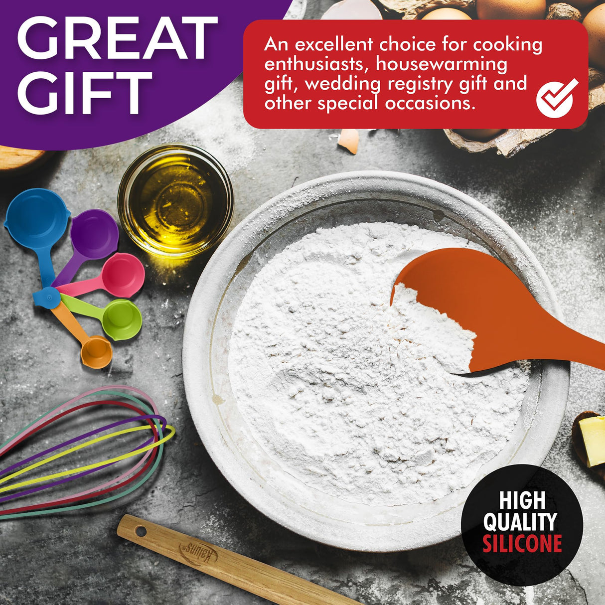 Kaluns 50 PCS Silicone Kitchen Utensils Set - Christmas Gifts For Mom Women Complete Kitchen Set - 800°F Heat Resistant Non-Stick Premium Silicone Cooking Utensils W Wooden Handles Gifts For Mothers Kaluns