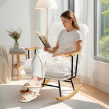 VECELO Wide Rocking Chair Nursery, Oversized Upholstered Glider with High Backrest and Padded Cushion, Teddy Fabric, Beige VECELO