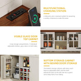 DWVO Coffee Bar Cabinet with Power Outlet/Lights, 72" Farmhouse Pantry Cabinet with Storage Shelves and 3 Drawers, Tall Liquor Cabinet Bar Cabinets for Home/Living Room, Antique White DWVO