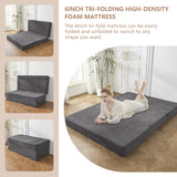 BYBYME Tri-Folding Corduroy Mattress, 6 Inch Gel Folding Mattress Topper, Foldable Soft Guest Bed Camping Pad, Washable Cover (Carbon Gray, Full) BYBYME