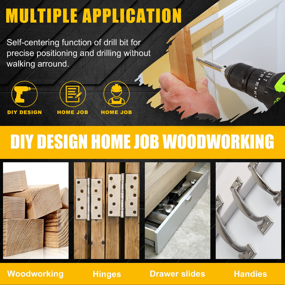 COMOWARE 17pcs VIX Bits Self Centering Drill Bit Set, 1/4" Hex Shank Self Centering Hinge Drill Bit Set for Woodworking Window Door Hinge, Quick Change with 1 Hex Key & 8 Drill Bits 5/64-1/4” COMOWARE