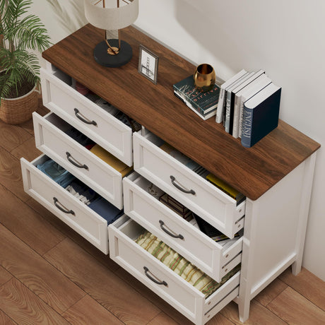 Gizoon 47.2" W Dresser for Bedroom, 6 Chest of Drawers, Modern Drawer Dresser, Wood TV Stand for Living Room, with Smooth Rail, Metal Handles, Anti-tip, Hallway, Retro Gizoon