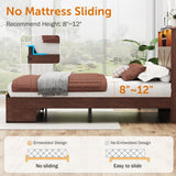 Ufurpie Queen Size Bed Frame with 5-Tier Bookcase Headboard & Storage Footboard, USB Charging Station & LED Lights, Sturdy 1200 lbs Steel Support, No Box Spring Needed,Brown Ufurpie