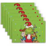 DAZONGE Set of 6 Christmas Table Placemats, Green Xmas Placemats for Dining Table Decor, Washable Table Mats for Christmas Holiday Home Kitchen Decor DAZONGE