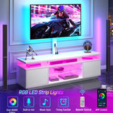 Rolanstar TV Stand with Mount and Power Outlet 59.1", Swivel TV Stand Mount for 32/45/55/60/65/70 inch TVs, Height Adjustable Modern Entertainment Center with Storage & LED Lights, TV Table White Rolanstar