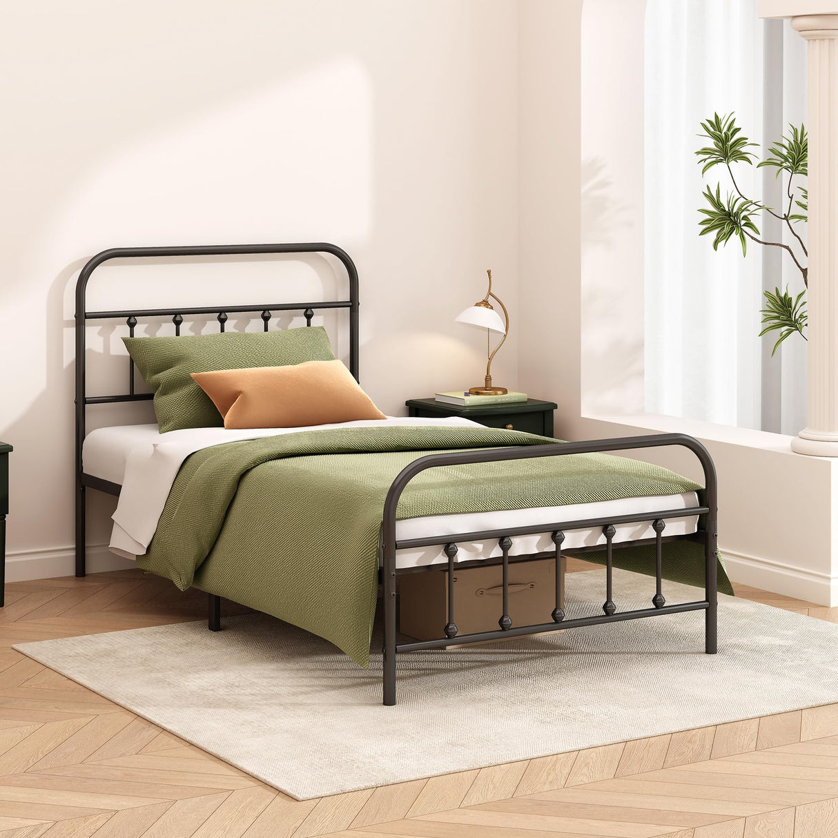 Kujielan Metal Bed Frame - Structurally Stable Heavy Duty Steel Slat Supported Twin Bed Frames,No Box Spring Needed for Easy Removal and Transport. Kujielan