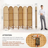 Aletheiawu 6 Panel Room Divider, 5.6 Ft Foldable Wood Room Divider Screen, Hand-Woven Rattan Folding Privacy Screens with Double Hinges, Wall Divider for Room Separation Bedroom Home Office - Natural Aletheiawu
