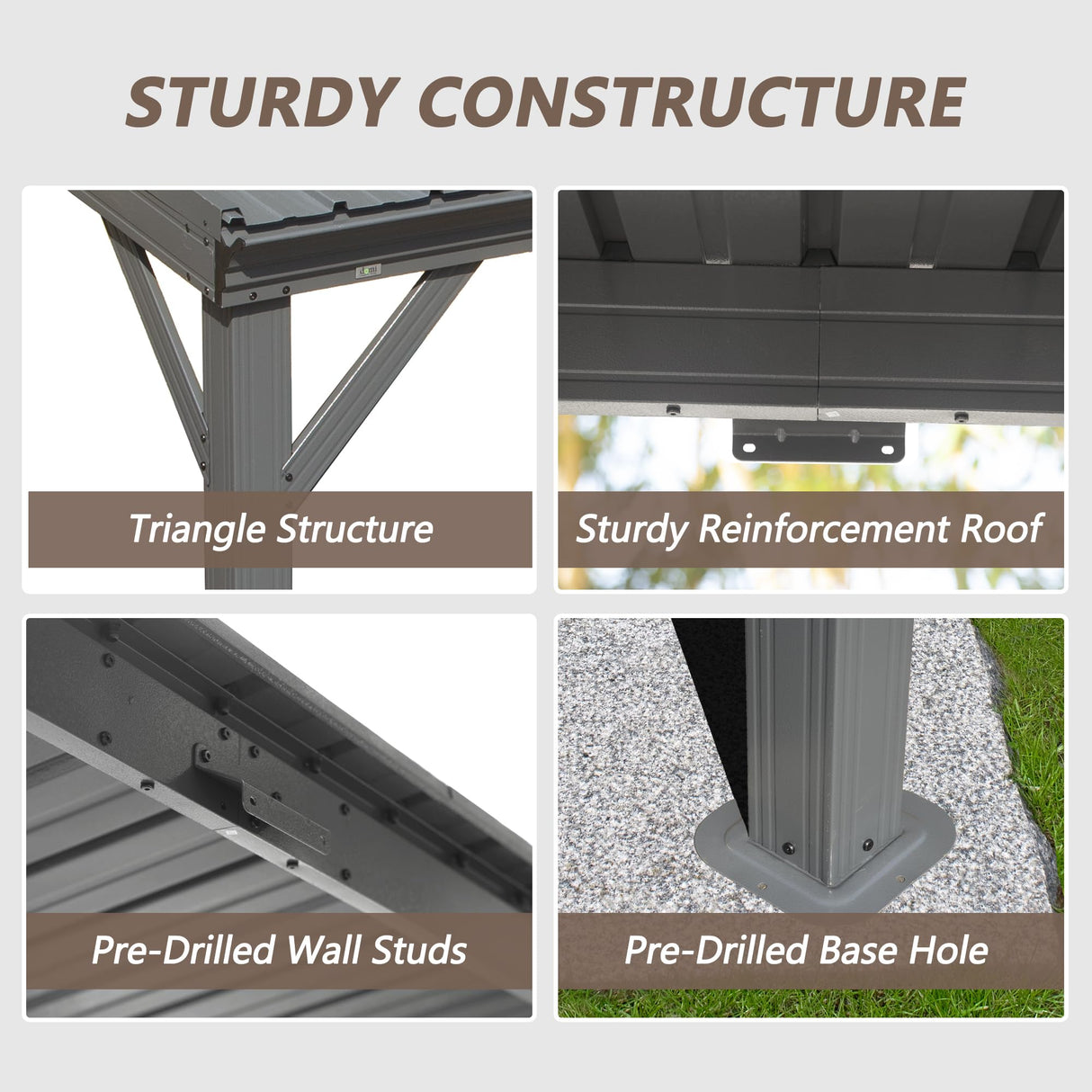 Domi 8' x10' Lean to Gazebo with Upgraded Drainage System, Wall Mounted Gazebo Hardtop Galvanized Steel Sloping Roof for Patio Deck Backyard Lawn Party（Gray） domi outdoor living