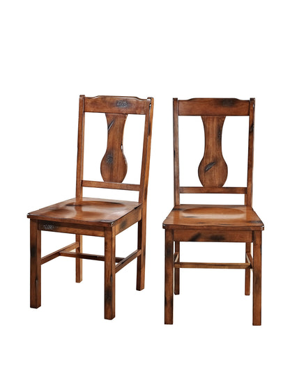 Walker Edison Rustic Farmhouse Wood Distressed Dining Room Chairs Kitchen Armless Dining Chairs Kitchen, Set of 2, Brown Oak - WoodArtSupply