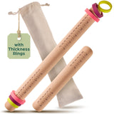 Rolling Pin For Baking with Thickness Rings - 2 Adjustable Rolling Pin with Scale - Sustainable FSC® Wood - for Pie Crust, Cookie, Pastry - Baking Essential Praknu