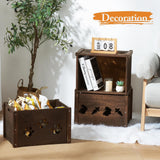 Edergoo Wooden Crates 2 Pack, Hollow Wooden Crates for Display, Farmhouse Handmade Wood Crate with Handles, Rustic Durable Wooden Crates for Storage, Large Decorative Wooden Crate Box for Display Edergoo