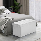 COSYLAND Ottoman Bench with Storage - 30x15x15in Folding Leather Ottoman, Rectangle Foot Stool Foldable Storage Chest Ottoman Footrest Footstool Collapsible with Lid for Bedroom Living Room White COSYLAND