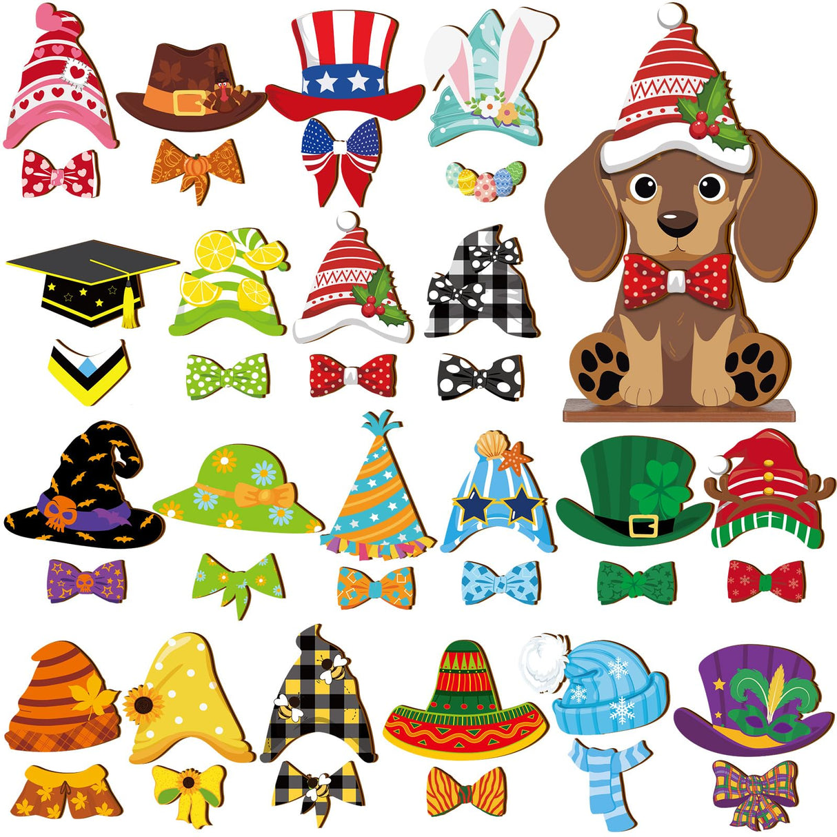 Anglechic 42 Pcs Interchangeable Christmas Dog Holiday Decor Seasonal Sign Fall Thanksgiving Tiered Tray Decoration Farmhouse Rustic Wooden Home Office Classroom Desk Accessories Welcome Ornament Gift Anglechic