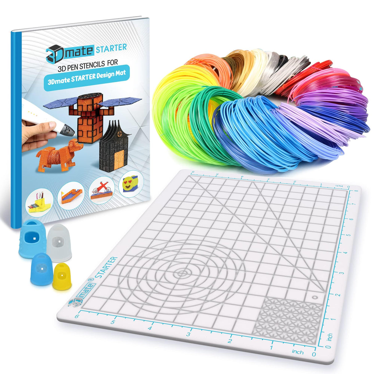 3D Pen Filament with Silicon Design Mat and Compatible Stencils Book with 11 Templates - 1.75mm PLA Plastic Refills - 110 Meter of Assorted Filament for 3D Drawing and Doodling 3Dmate