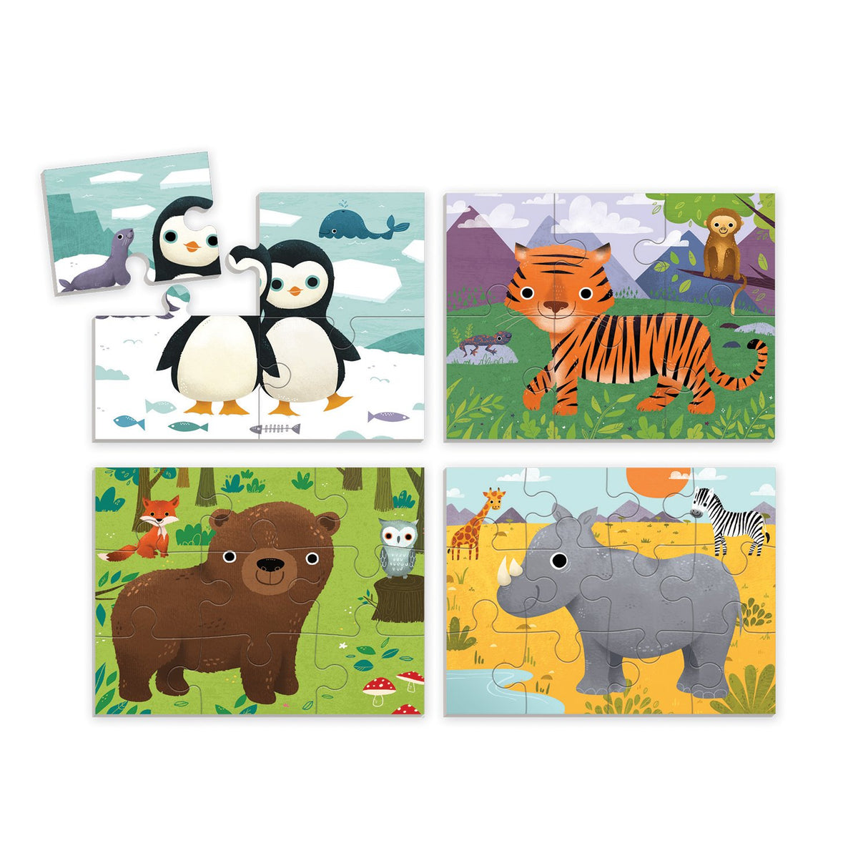 Mudpuppy Animals of The World 4-in-A-Box Puzzle Set, 12 Mudpuppy